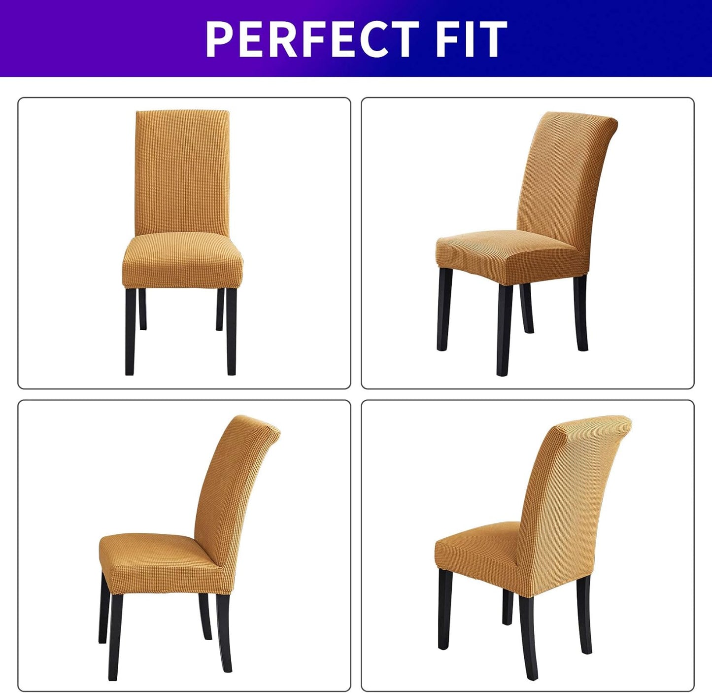 Howhic Stretch Chair Covers for Dining Room Set of 4, Removable Washable Dining Room Chair Covers, Dining Chair Slipcovers Seat Protector, Great Home Decor and Banquet Upholstery (Gold, 4 Pack)