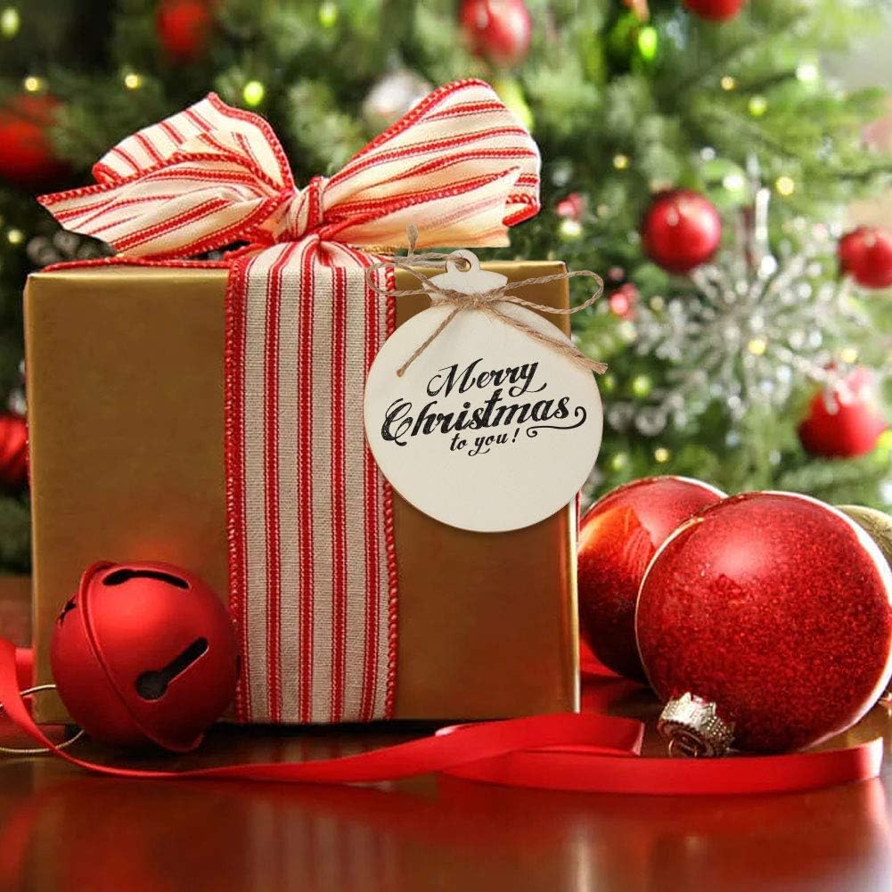 OurWarm 50pcs DIY Wooden Christmas Ornaments for Crafts, 4" Blank Wood Ornaments to Paint, Natural Unfinished Wood Slices Hanging Christmas Crafts Tree Decorations