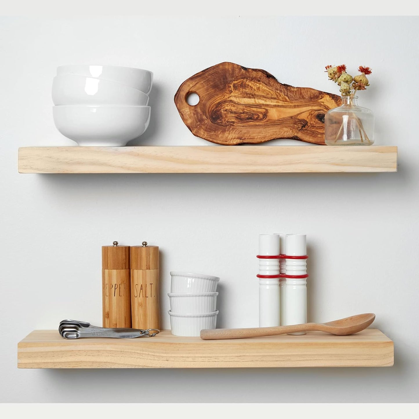 Homeforia 24 inch Wood Floating Shelves, High End Solid Natural Wood 24inch Floating Shelf for Wall, Unfinished Wooden 24 inches Floating Shelves, Heavy Duty Bracket, 24 X 6.5 X 1.75 in, Set of 2