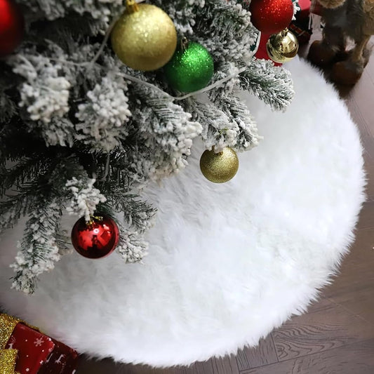24 Inch Faux Fur Christmas Tree Skirt Soft Snow White Plush Tree Mat Christmas Decorations Fluffy Tree Skirts Xmas Holiday Party Indoor Decorations