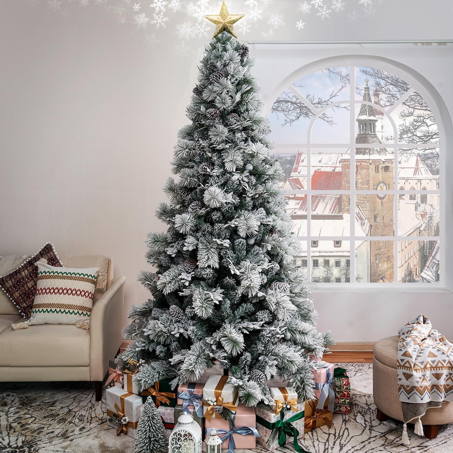 Naomi Home Darla Snowy Christmas Tree 6.5ft/Snow Flocked