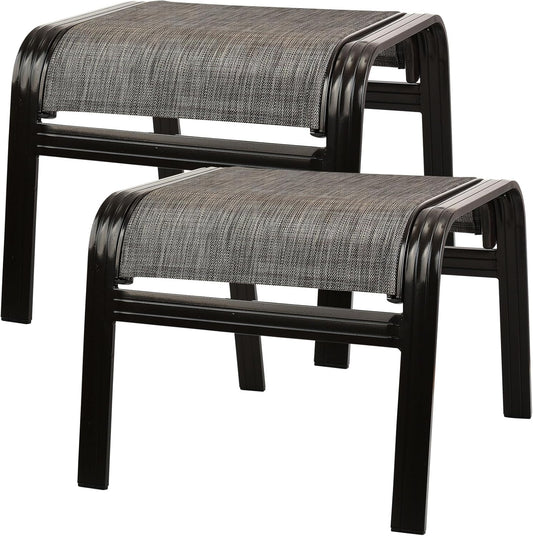 Patio Outdoor Ottoman Footstools Assembled Aluminum Footrest Side Table Small Chairs Patio Ottoman 2 Set Brown