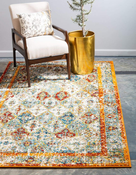 Unique Loom Rosso Collection Vintage, Traditional, Bohemian, Geometric, Distressed, Southwestern Area Rug, 8' 0" x 10' 0", Beige/Orange