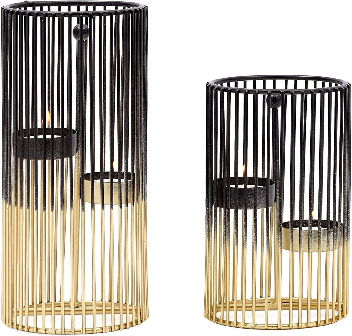 Juvale Set of 2 Black and Gold Geometric Candle Holders for Modern Table Decor (2 Sizes) - Black and Gold Candle Holder Set for Table Centerpieces