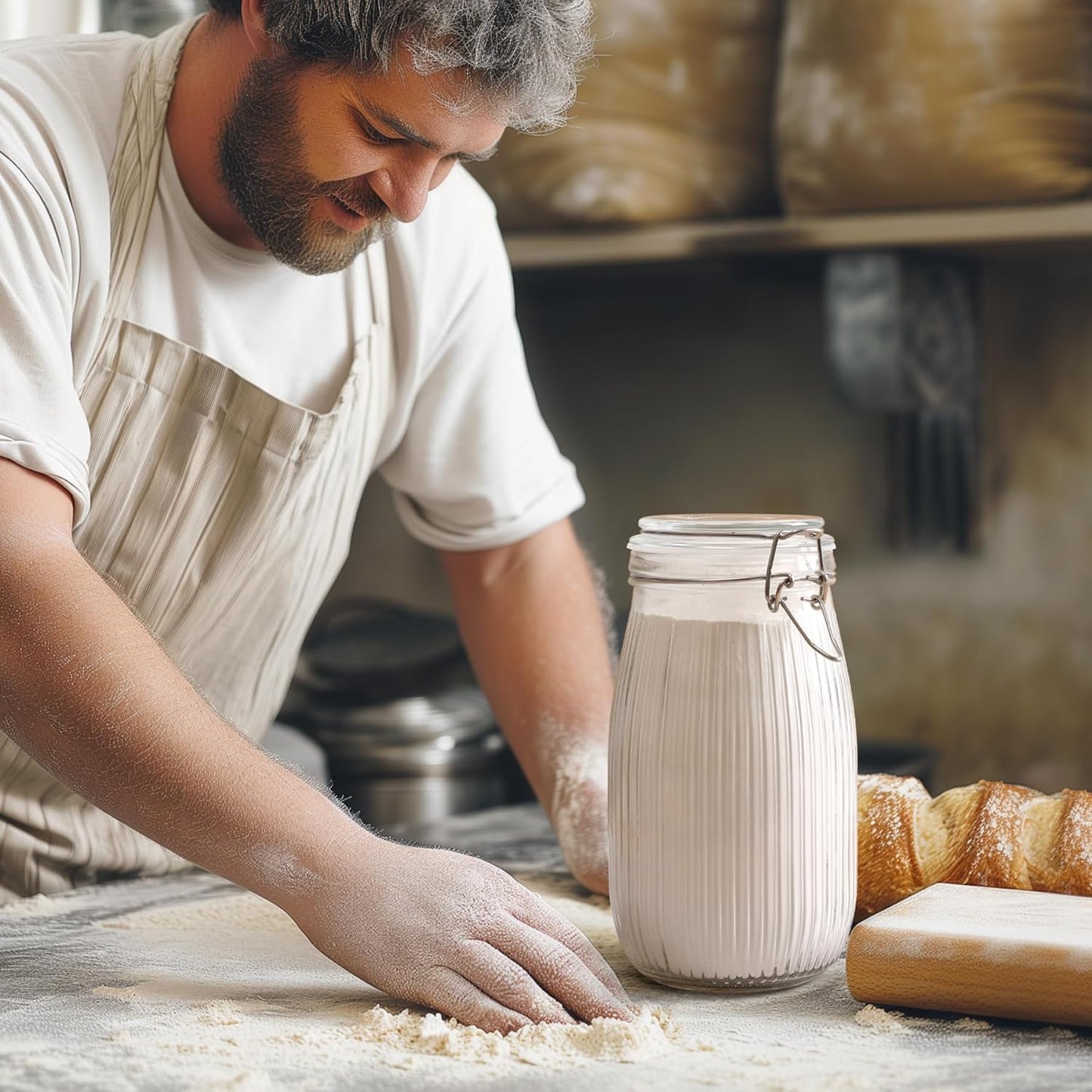 ComSaf Airtight Glass jar with lid 51oz Set of 3, Glass Storage Containers with Lids, Large Glass Canister, Striped Clip Fastening Jar for for Canning, Flour, Pasta,Coffee Beans, Cereal, Rice, Pickle