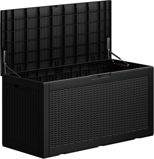 100 Gallon Double-Wall Resin Deck Box - Lockable Waterproof Outdoor Storage Box, 1000lbs Capacity & Doubles as Seating for Patio Furniture - Garden Tools, Pool Accessories (Black)