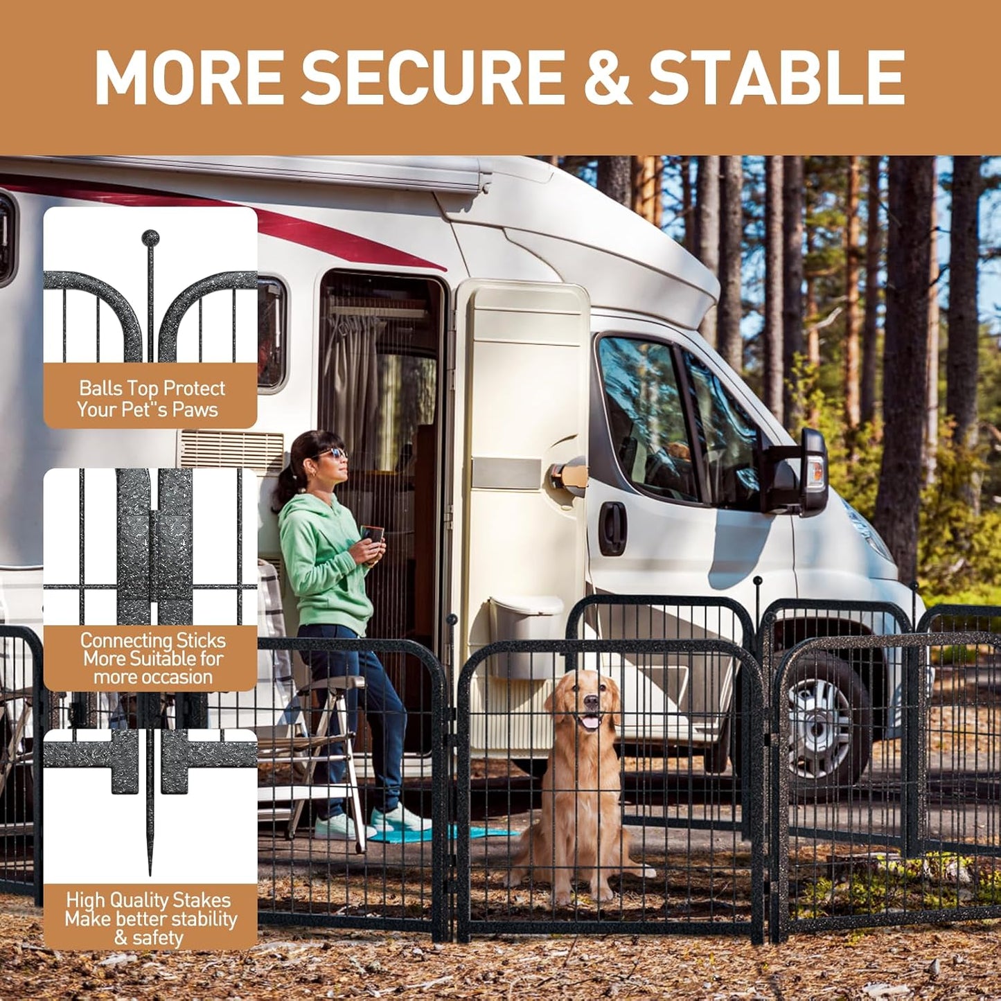 Metal Dog Playpen, 40" Inch Height 24 Panels, Large Dog Fence for Large/Medium/Small Dogs Indoor & Outdoor Bliss, Perfect Dog Pen for Camping, Yard and RV | Black-Silver