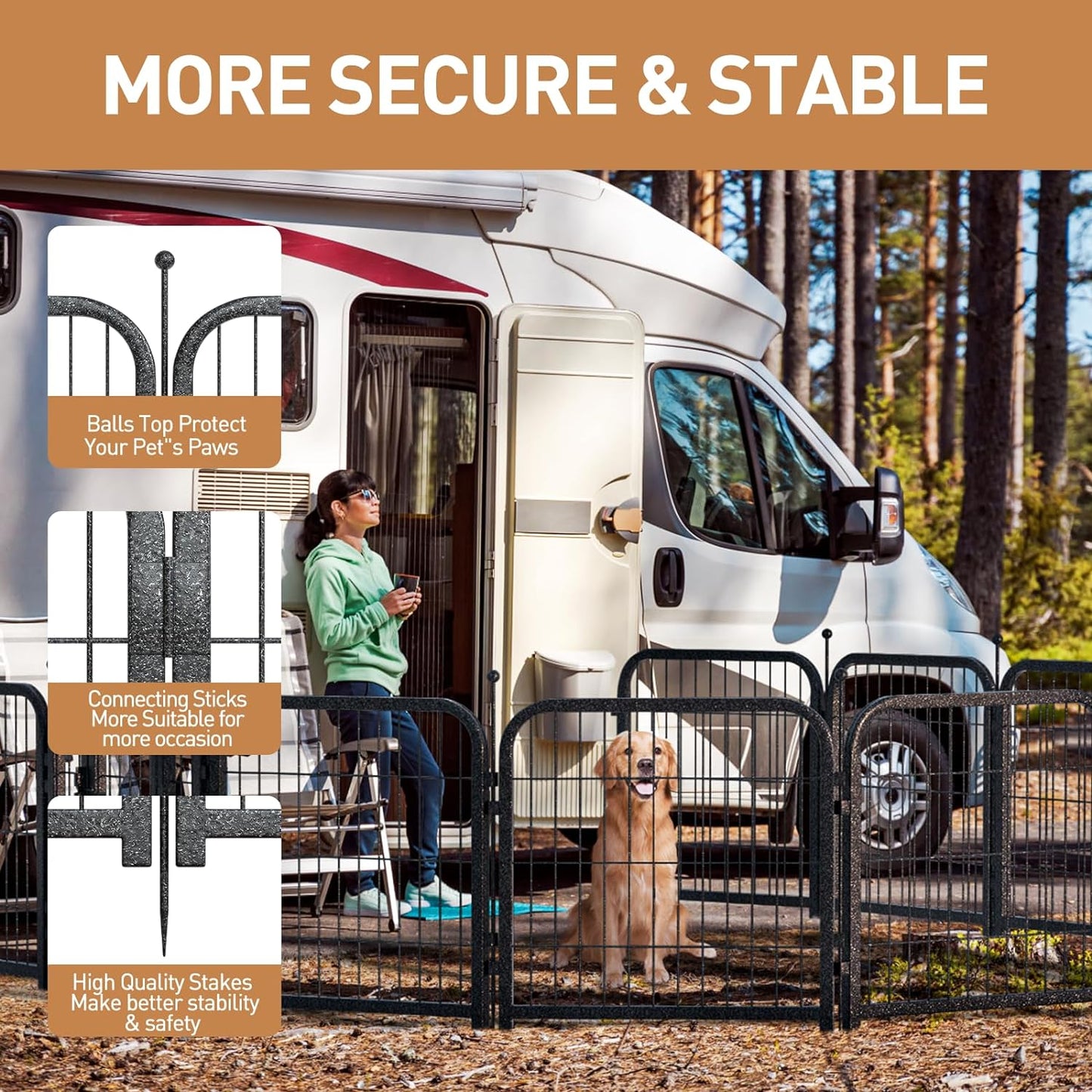 Metal Dog Playpen, 40 Inch Height 8 Panels, Ideal Dog Fence for Large/Medium/Small Dogs Indoor & Outdoor Bliss, Perfect Dog Pen for Camping, Yard, and RV | Black-Silver