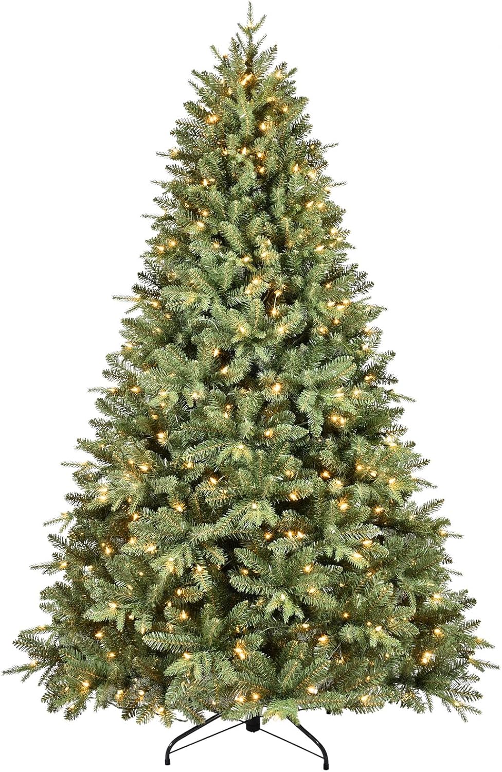 7.5 FT Prelit Christmas Tree with 550 Warm White Lights, 2359 PE&PVC Mixed Branch Tips, Hinged Premium Spruce Artificial Xmas Trees, Green, Foldable Base