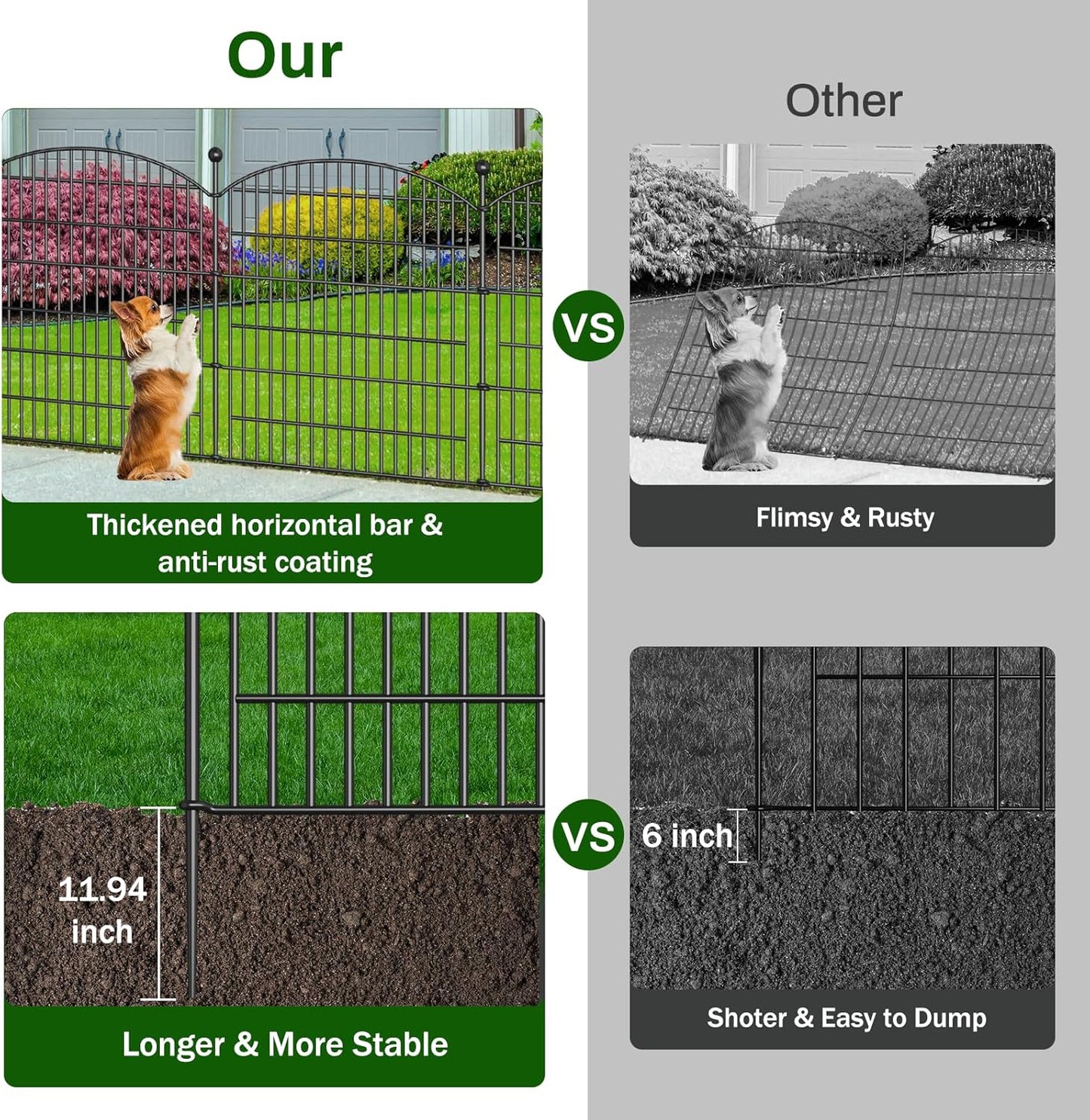 10 Panels Decorative Garden Fence with Gate - 32 in (H) x 23.6 ft (L) No Dig Dog Fence Outdoor for Yard, Rustproof Tall Garden Fencecing Panels, Animal Barrier Suitable for Yard Border, Patio