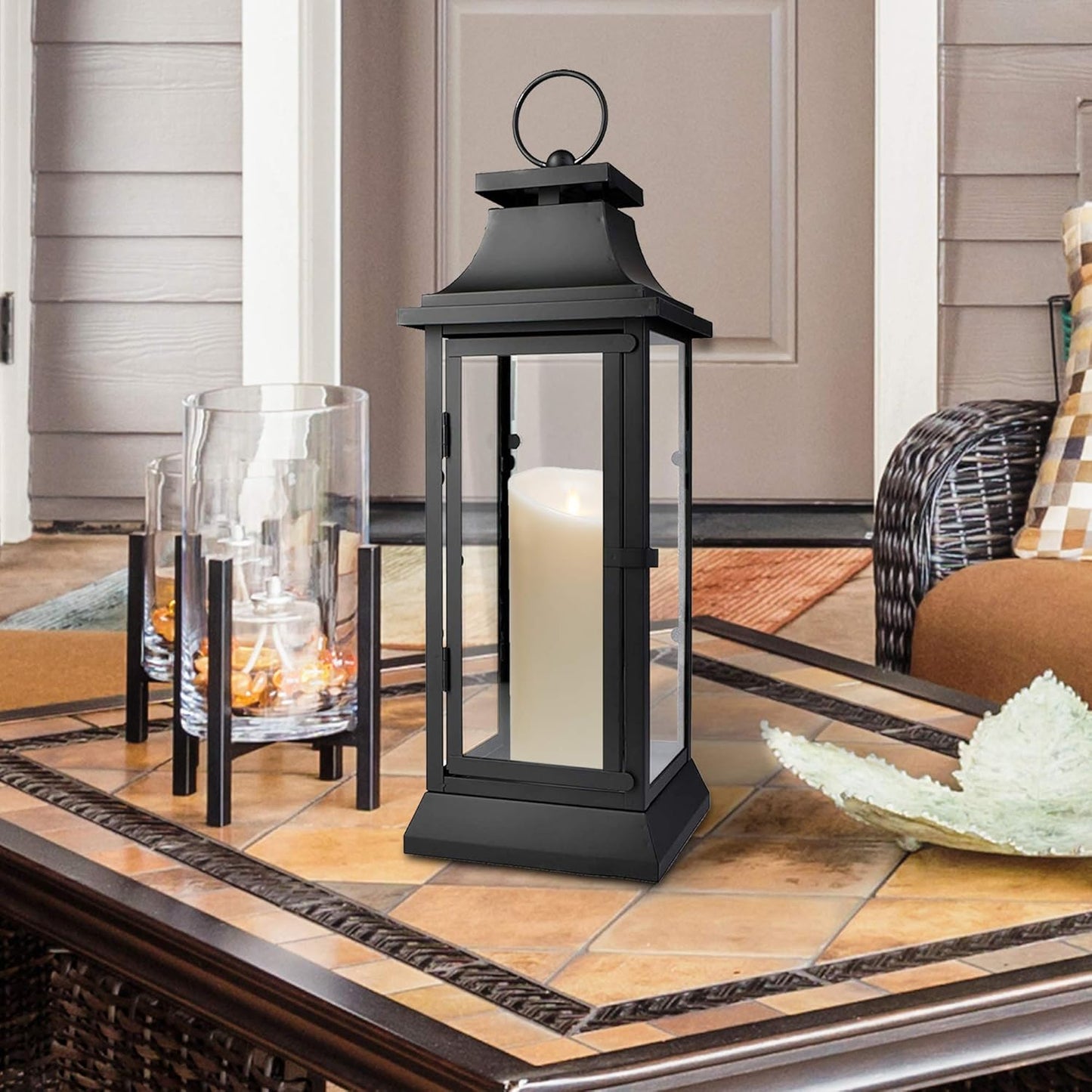 Serene Spaces Living Black Hurricane Lanterns with Clear Glass Panels, Perfect for Home Decor, Parties & Events, Table Top Or Hanging Lantern for Indoor & Outdoor, KIT - Small, Medium & Large