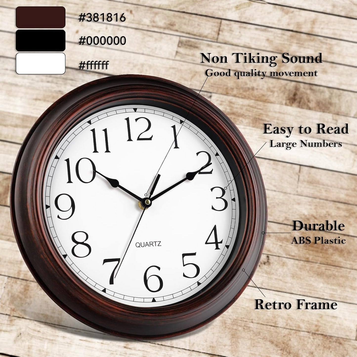 Wall Clock 10 Inch Battery Operated Silent Non-Ticking Wall Clock Vintage Retro Rustic Style Decorative for Bedroom Living Room Kitchen Home Office (Bronze)