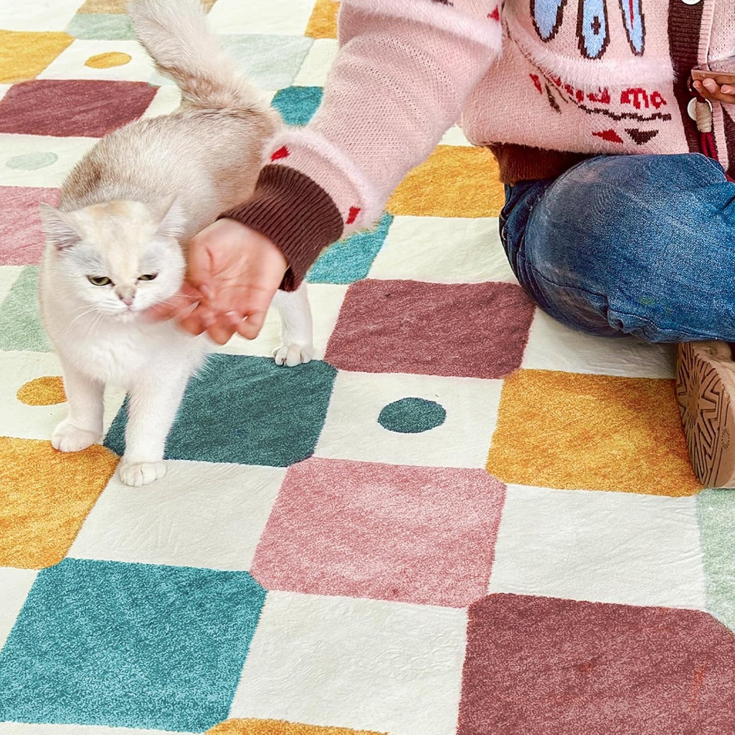 jinchan Runner Rug 2x5 Kids Hallway Washable Rug Indoor Soft Non Slip Modern Diamond Carpet for Nursery Room Bedroom Kitchen Laundry Room Confetti on Cream