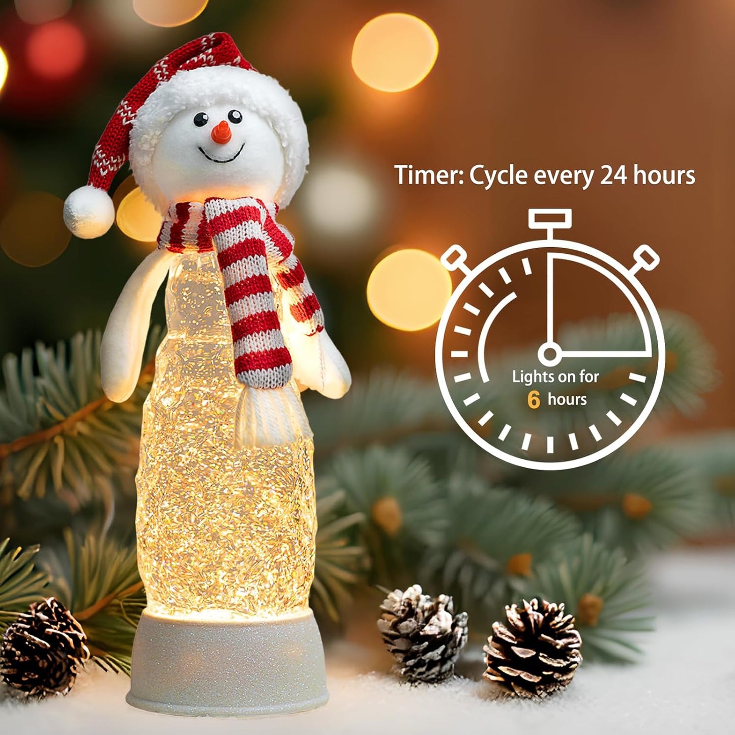 Christmas Snow Globes Lantern Musical Lighted Water Lantern Snow Globe Colorful Swirling Glitter Snowglobes with 6H Timer USB Operated Snowglobe Christmas Decoration for Home & Gift - Red Hat