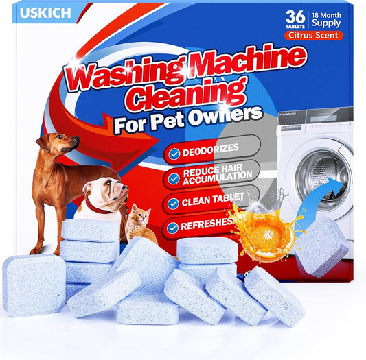 Washing Machine Cleaner-36Pack-18 Month Supply,Washer Machine Cleaner Tablets Formulated For Pet Owners,Easy Pet Hair Remover for Laundry,Compatible with HE, Top & Front Load Washer.Septic Safe