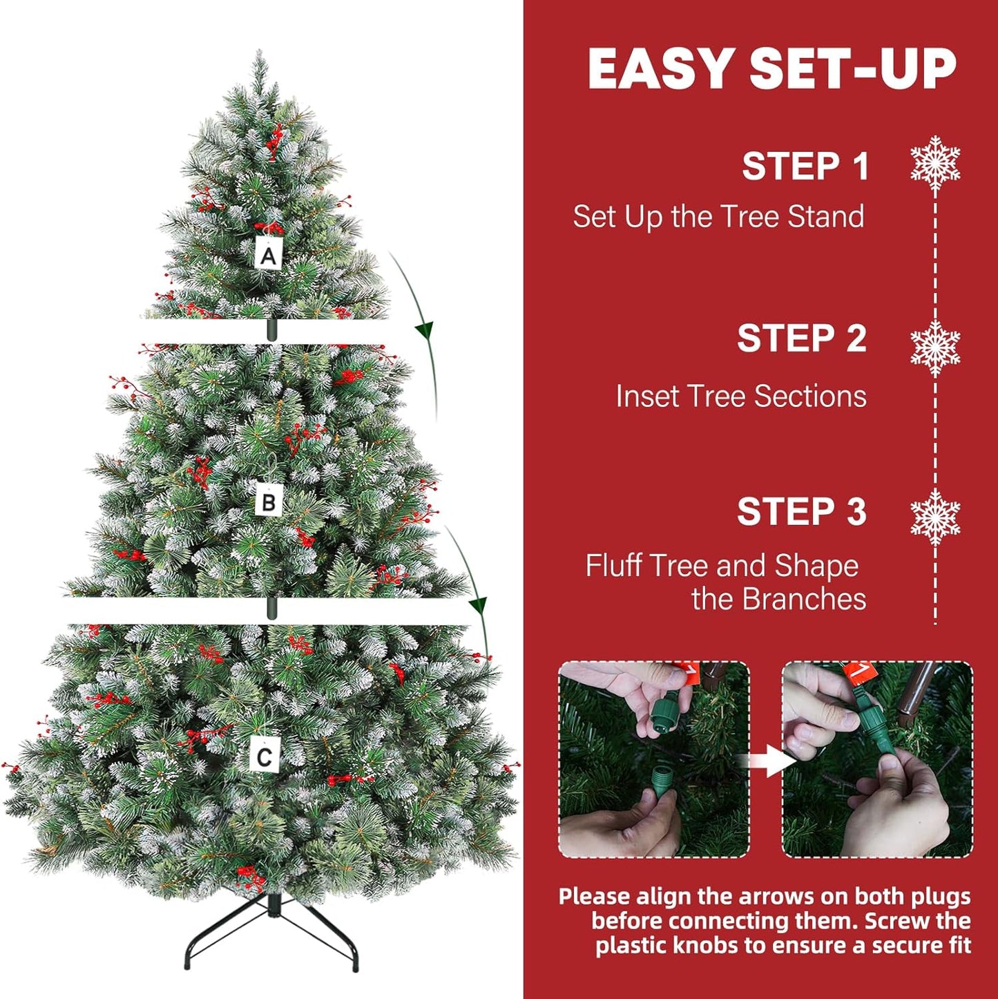 Hykolity 6 ft Prelit Artificial Christmas Tree, Frosted Christmas Tree with 250 Warm White Lights, 956 PVC Branch Tips, Metal Stand and Hinged Branches