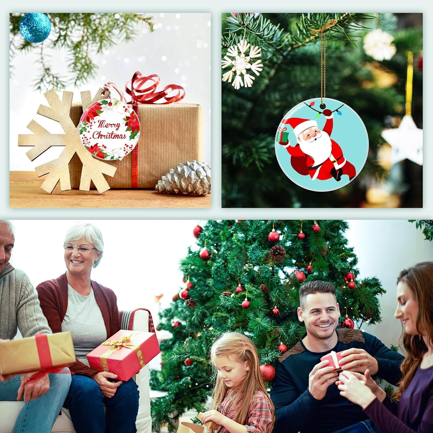 Personalized Christmas Ornaments 2025 Ceramic Custom Picture Text Hanging Ornament Customized Christmas Tree Decorations Keepsake Gift for Family Couples Xmas Tree Home Decor