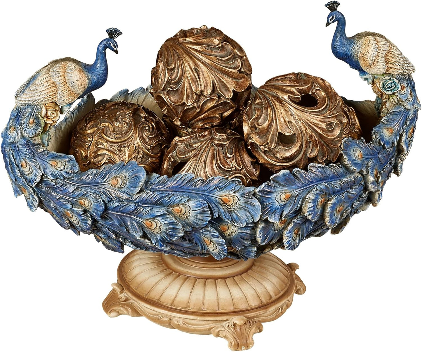 Touch of Class Luxe Plumes Peacock Decorative Centerpiece Bowl Blue - Made of Resin - Handpainted Mosaic - Table Centerpieces Decor for Kitchen, Dining Room - 16.5 Inches Wide