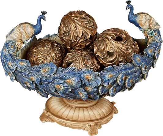 Touch of Class Luxe Plumes Peacock Decorative Centerpiece Bowl Blue - Made of Resin - Handpainted Mosaic - Table Centerpieces Decor for Kitchen, Dining Room - 16.5 Inches Wide