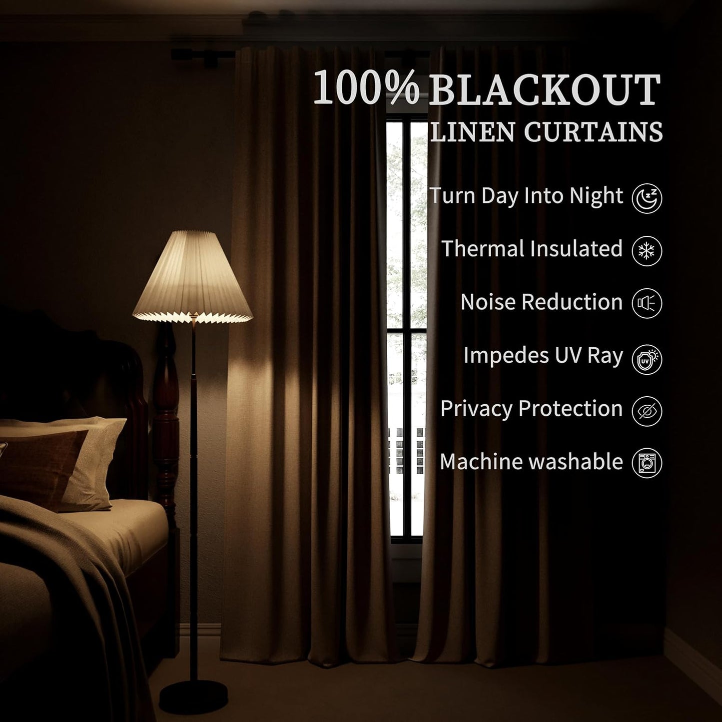 100 Inch Black Out Curtains 2 Panels Set Back Tab Thermal Insulated Natural Linen Textured Blackout Curtains Noise Reducing Cream Colored Neutral Living Room Darkening Window Drapes Pleated 52x100