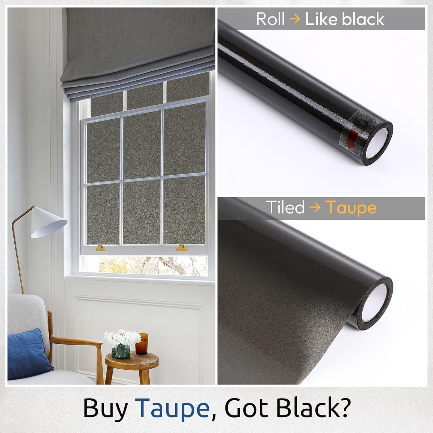 rabbitgoo Privacy Window Film, Static Cling Privacy Film for Glass Windows, Removable Grey Frosted Sun Light Blocking Coverings House Tint for Home Bathroom Garage, Taupe, 23.6 x 78.7 Inches