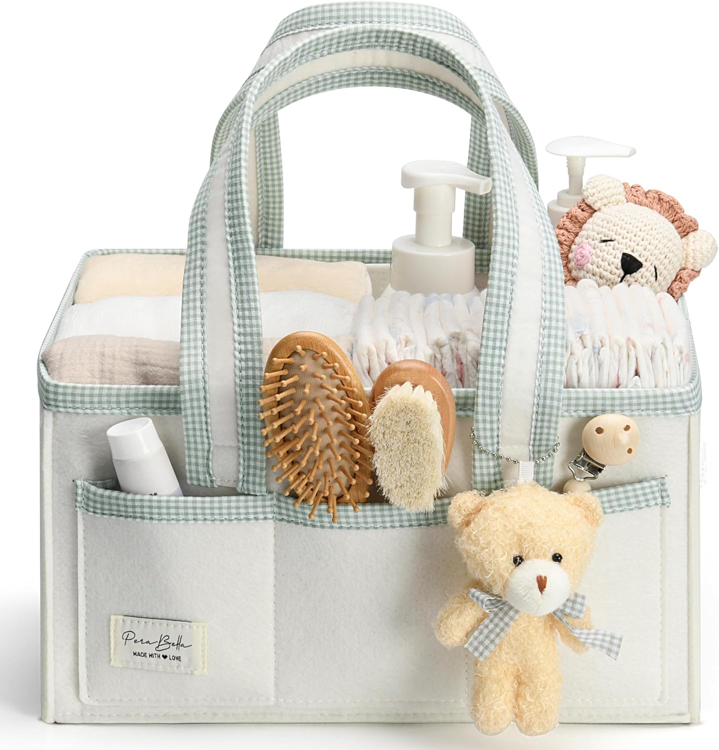 PeraBella Diaper Caddy Organizer with Handle, Baby Shower Gifts Basket Bag, Registry Search Must Haves Items, Nursery Storage Organizer for Newborn Girl Boy, Baby Bag Essentials, Car Diaper Caddy Cart