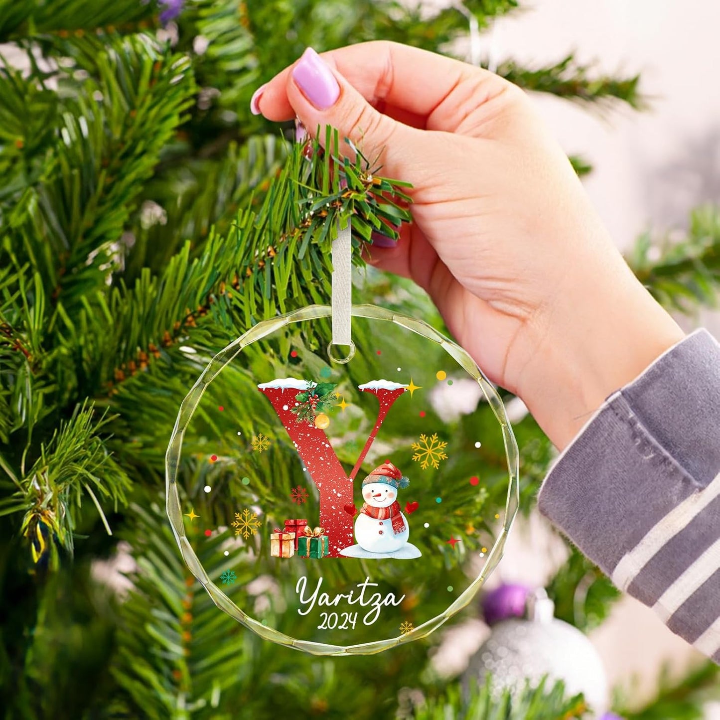 Personalized Christmas Ornaments with Initial Name, Acrylic Custom Monogram Initial A-Z Christmas Ornament 2025 for Kids Family Friends, Customized Letter Name Ornaments for Christmas Tree Decorations