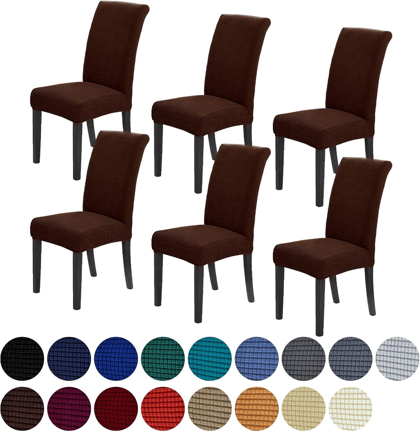 Howhic Stretch Chair Covers for Dining Room Set of 6, Removable Washable Dining Room Chair Covers, Dining Chair Slipcovers Seat Protector, Great for Home and Banquet Decor (Chocolate, 6 Pack)