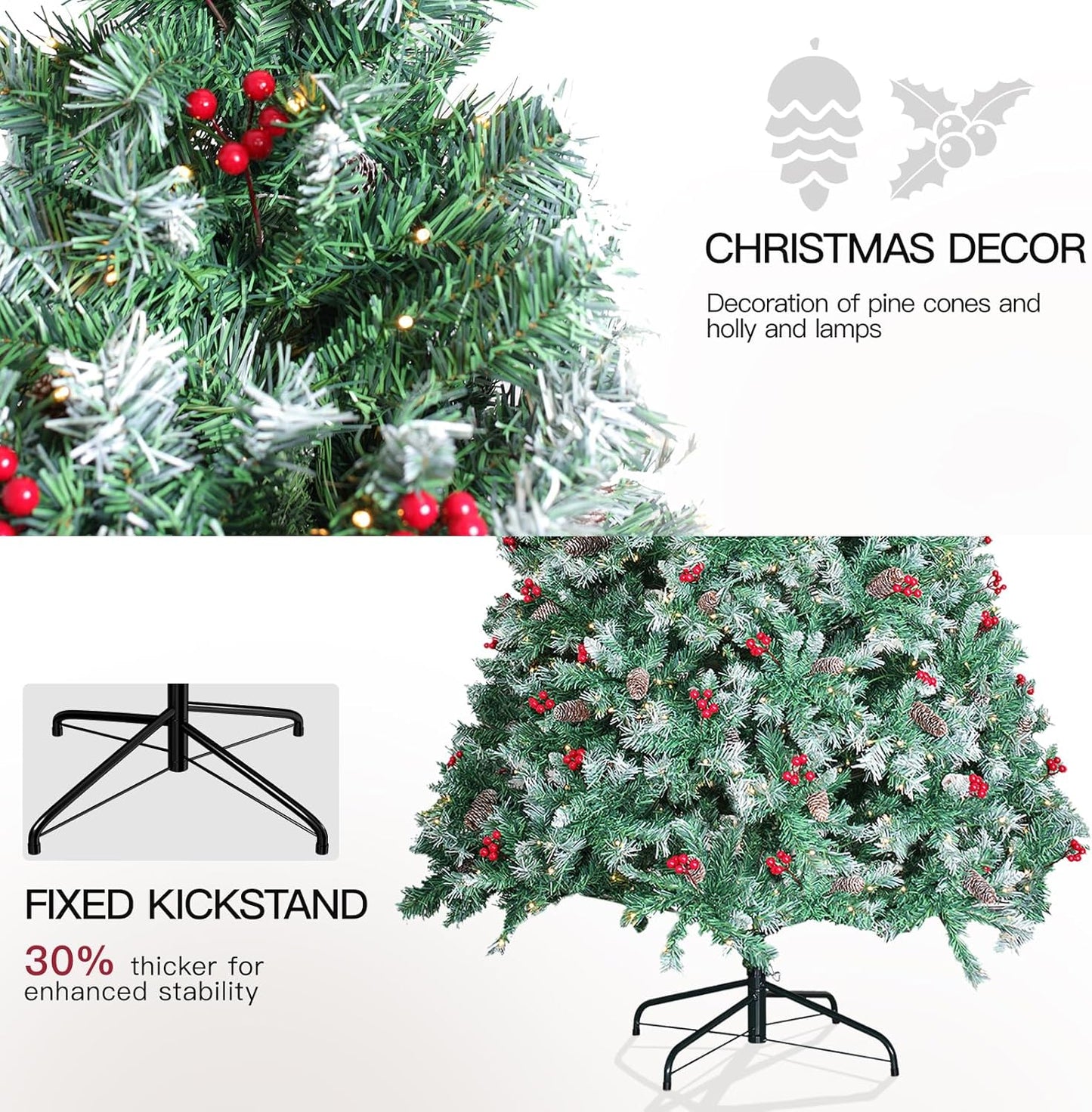 Prelit Christmas Tree with Lights 9ft - Premium Artificial Christmas Tree, with 2270 Branch Tips and 900 Warm Lightsm, Support Automatique, Easy Assembly,Perfect Choice for Xmas Decorations