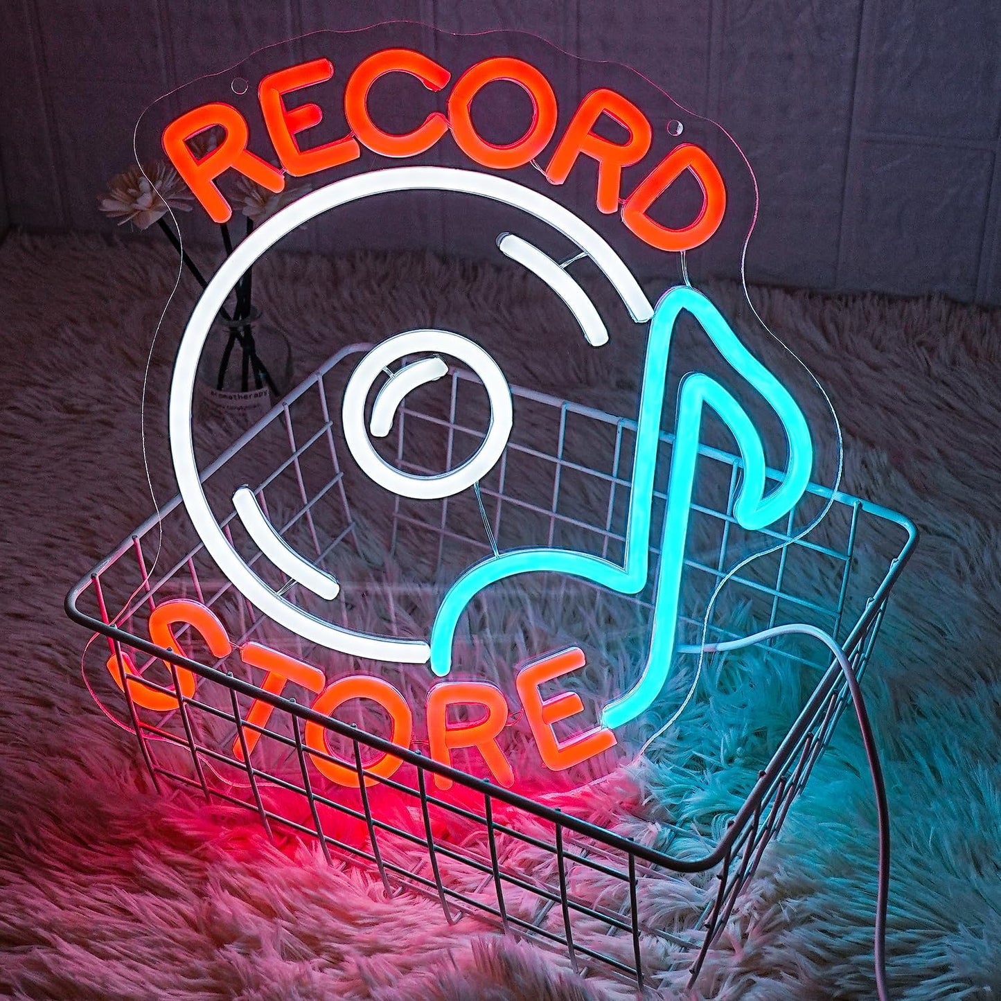 Record Store Neon Sign Music Neon Signs for Wall Decor Letter Neon Light Record Player Sign Live Music Neon Light Sign for Bar Concern Studio Decor(Red white)