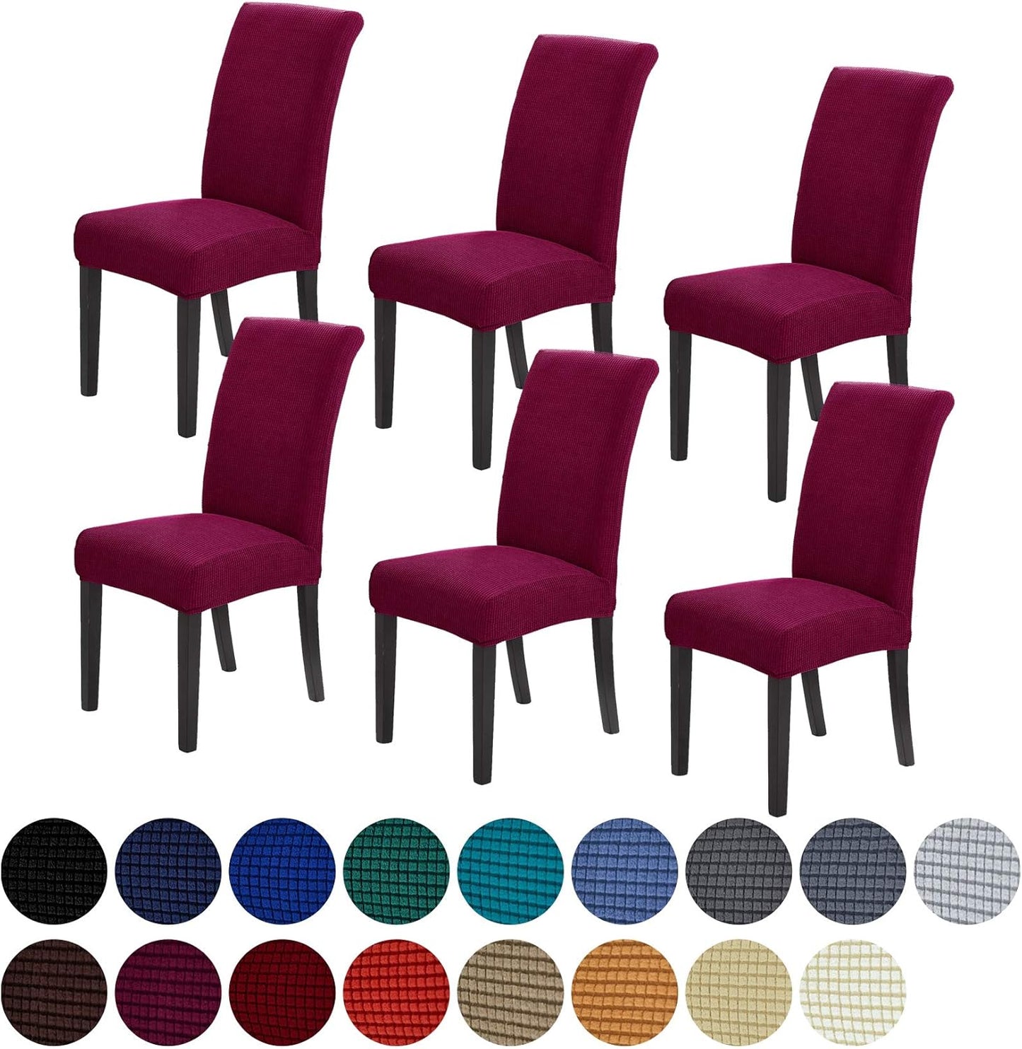 Howhic Stretch Chair Covers for Dining Room Set of 6, Removable Washable Dining Room Chair Covers, Dining Chair Slipcovers Seat Protector, Great for Home Decor and Banquet (Burgundy, 6 Pack)