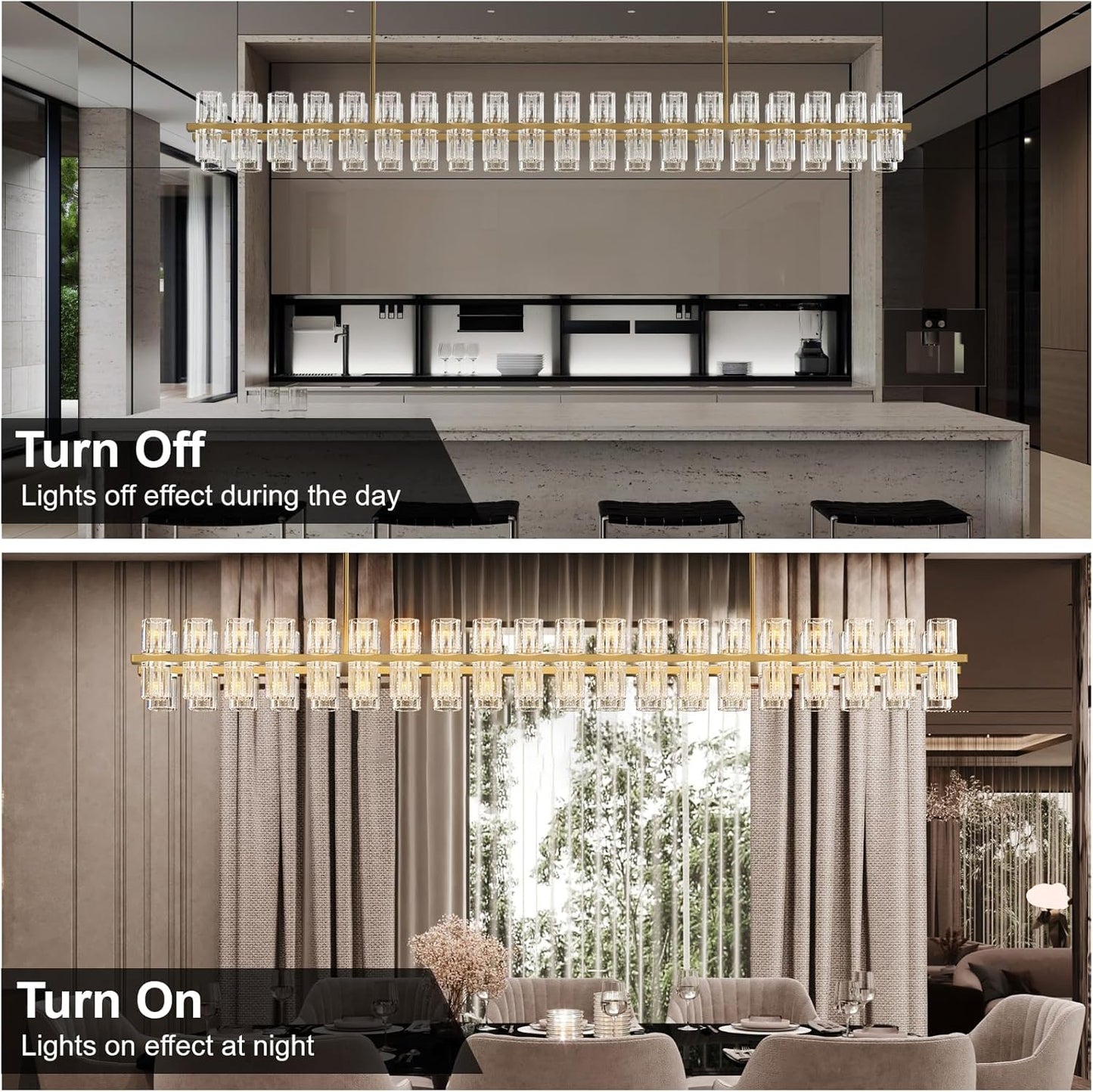 Crystal Brass Rectangular Chandelier Light Fixture,72 in Dining Room Chandeliers Over Table,Modern Chandelier For Living Room,Arcachon Chandeliers,Kitchen Island Chandelier,Includes 80xG4 Bulbs