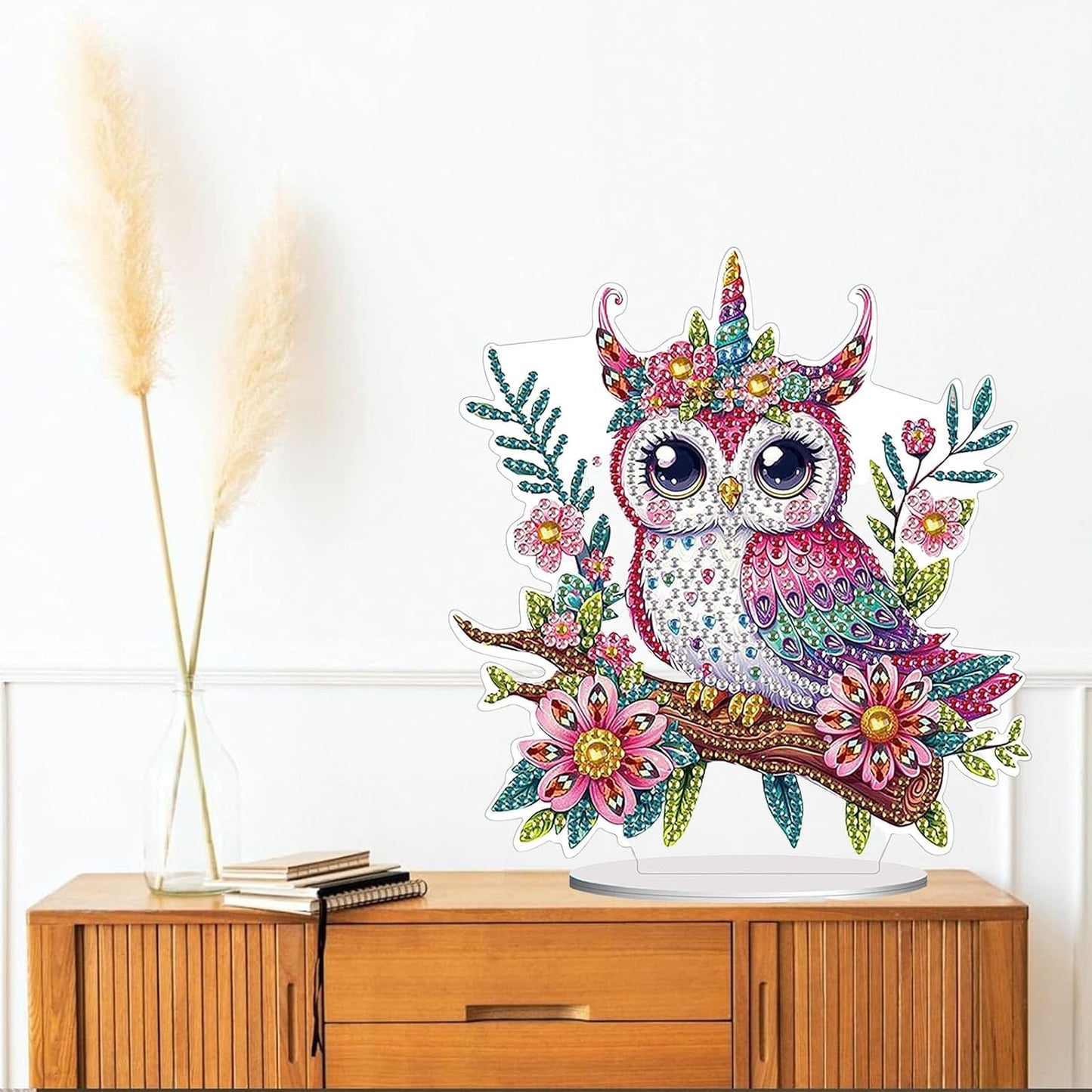 Diamond Painting Kits for Adults Beginners, 5D Full Drill Owl Crystal Art Desktop Ornament, DIY Single Sided Home Office Desk Decor, Creative Craft Gift Set with Tools