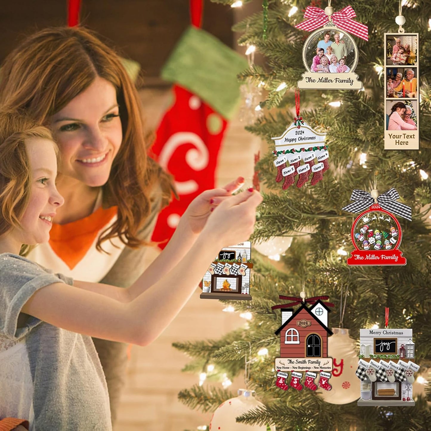 Personalized Christmas Ornaments with Photo Names Custom Family Ornament Customized Xmas Tree Hanging Wood Decoration Gift