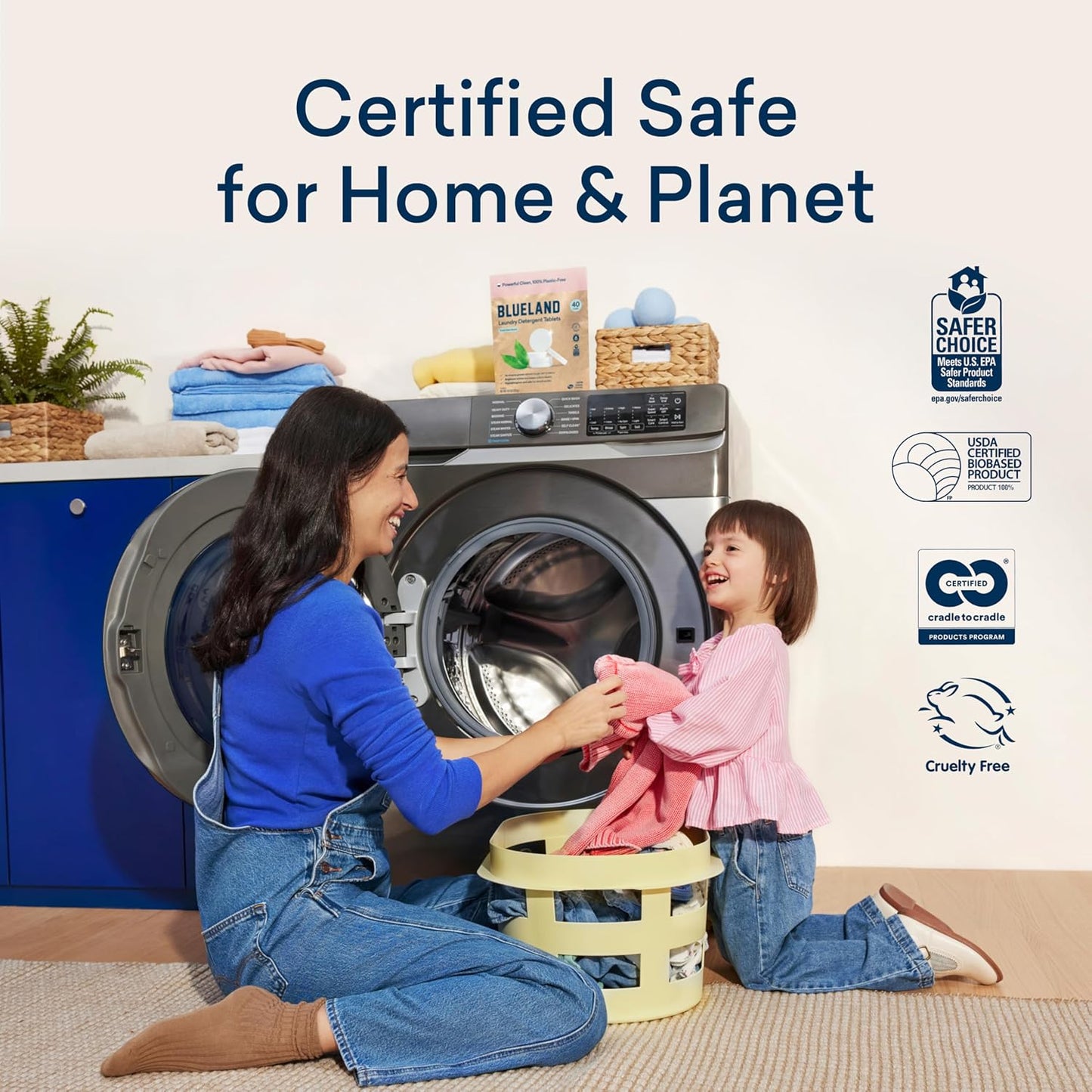 BLUELAND Laundry Essentials Kit, Spring Bloom - Plastic-Free Laundry Detergent Tablets, Oxi Booster, and Reuseable Natural Wool Dryer Balls