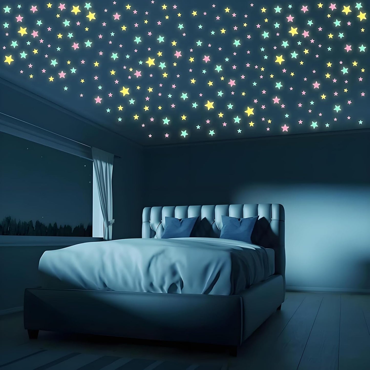 100Pcs Glow in The Dark Stars Wall Stickers, Self-Adhesive Luminous Decor for Bedroom, Room and Home Art, Fluorescent Night Sky Ceiling Decals for Party, Room Decorations