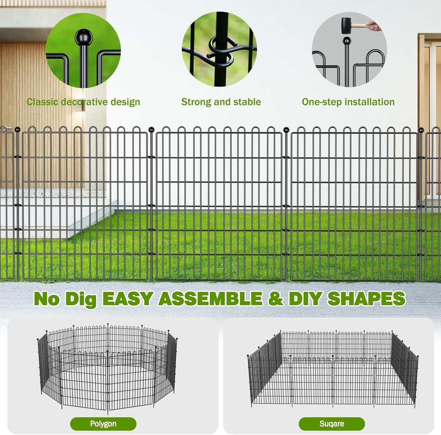 10 Panels No Dig Decorative Garden Fence for Yard, 24 in(H) X 20 ft(L) Animal Barrier Fencing for Outdoor Dog, Metal Portable Garden Fences for Borders, Pets, Landscape, Temporary Fence