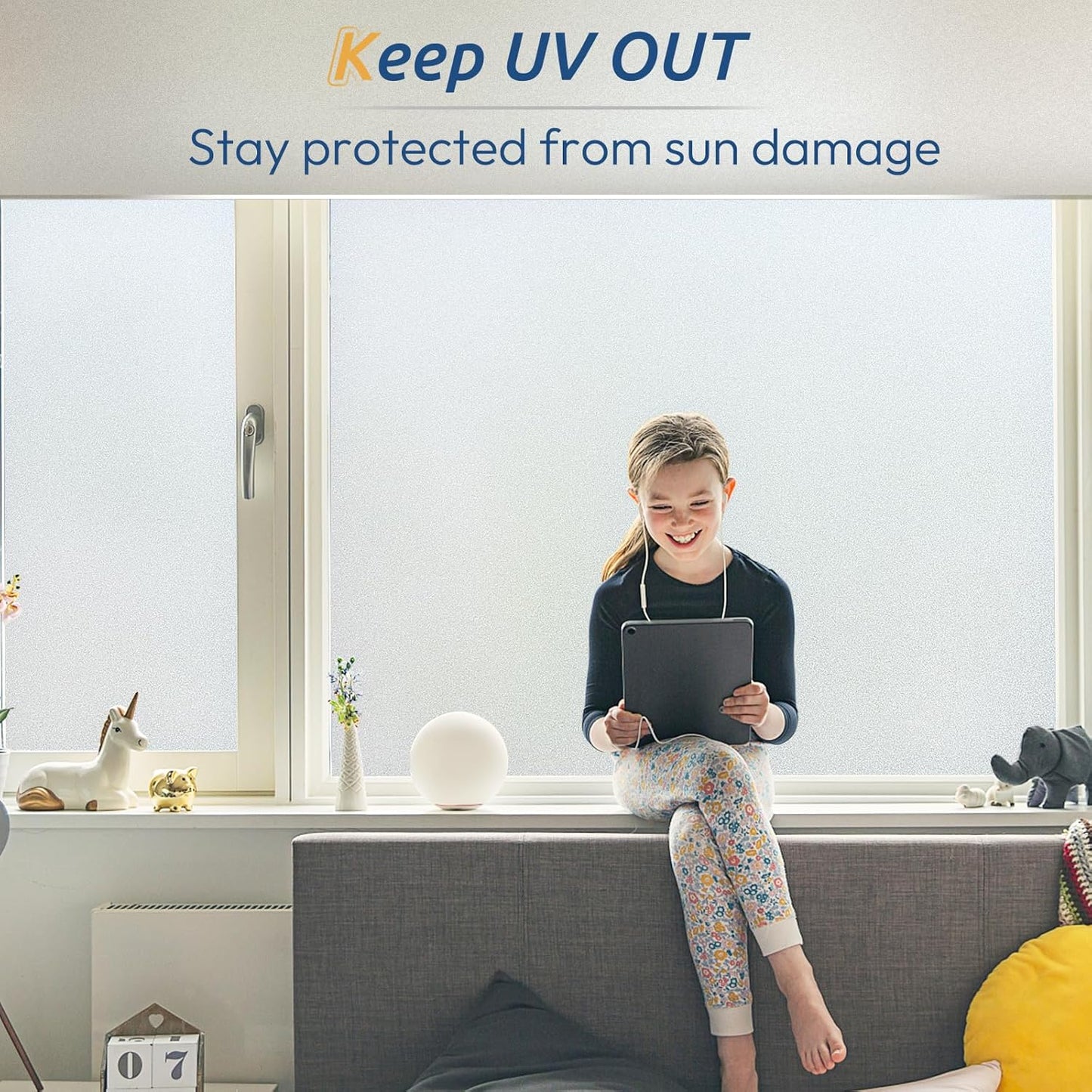 rabbitgoo Window Privacy Film, Frosted Glass Window Clings, Static Cling UV Heat Blocking Door Stickers for Home Bathroom, Removable Indoor Decal Coverings Day and Night, Pure, 29.5 x 118.1 Inches