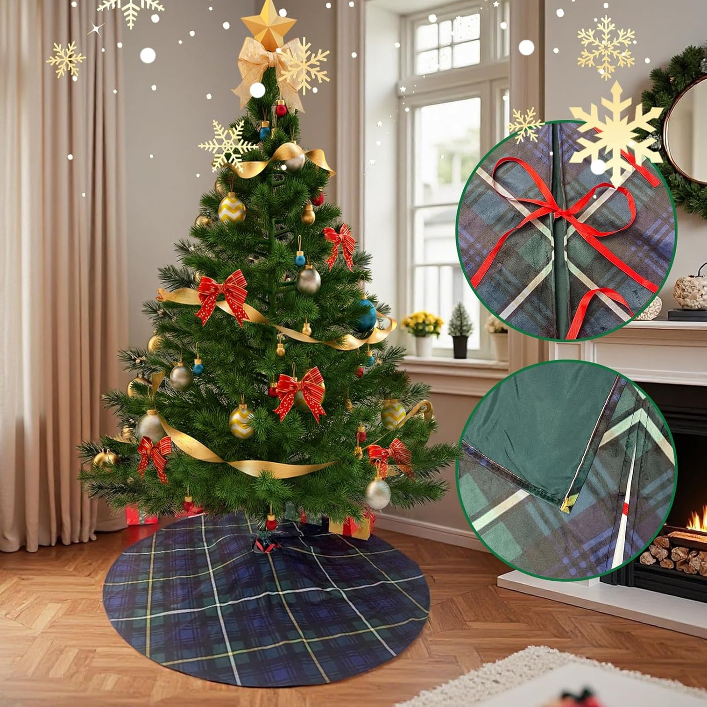 Christmas Tree Skirt 36 Inch – Campbell Clan Tartan Navy Blue and Green Plaid Tree mat for 4–6 FT Xmas Trees, Classic Scottish Holiday Decor for Farmhouse, Home, Office, Indoor or Outdoor