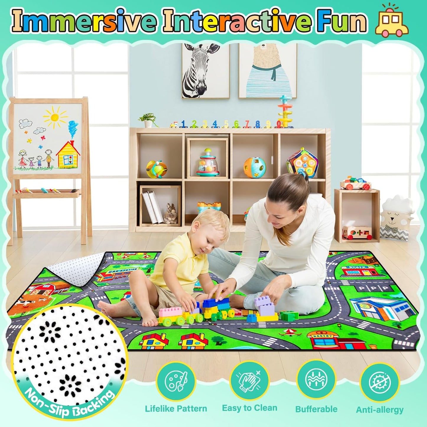 Road Car Rug,City Road Rug for Kids,4x6 Ft Kids Floor Play mat,and Car Carpet Play Mat with Realistic Colors – Perfect for Children and Non-Slip for Classroom,Playroom and Bedroom