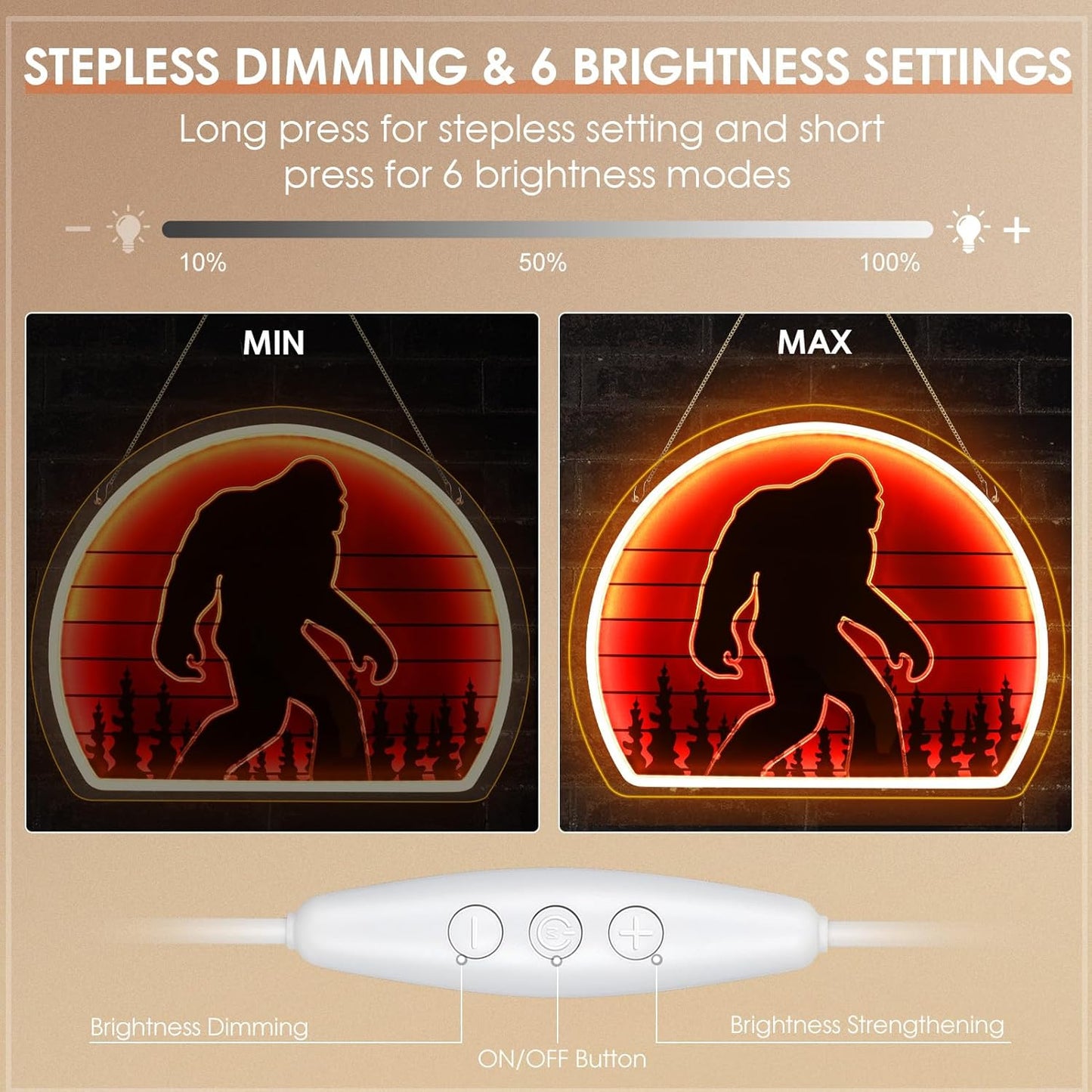 Bigfoot Neon Sign, Bright Dimmable USB Powered Sasquatch Neon Lights Sign and Unique UV Printed Funny Big Foot Sasquatch Gifts for Men Women Adults Kids Bigfoot Lovers Wall Art Decors