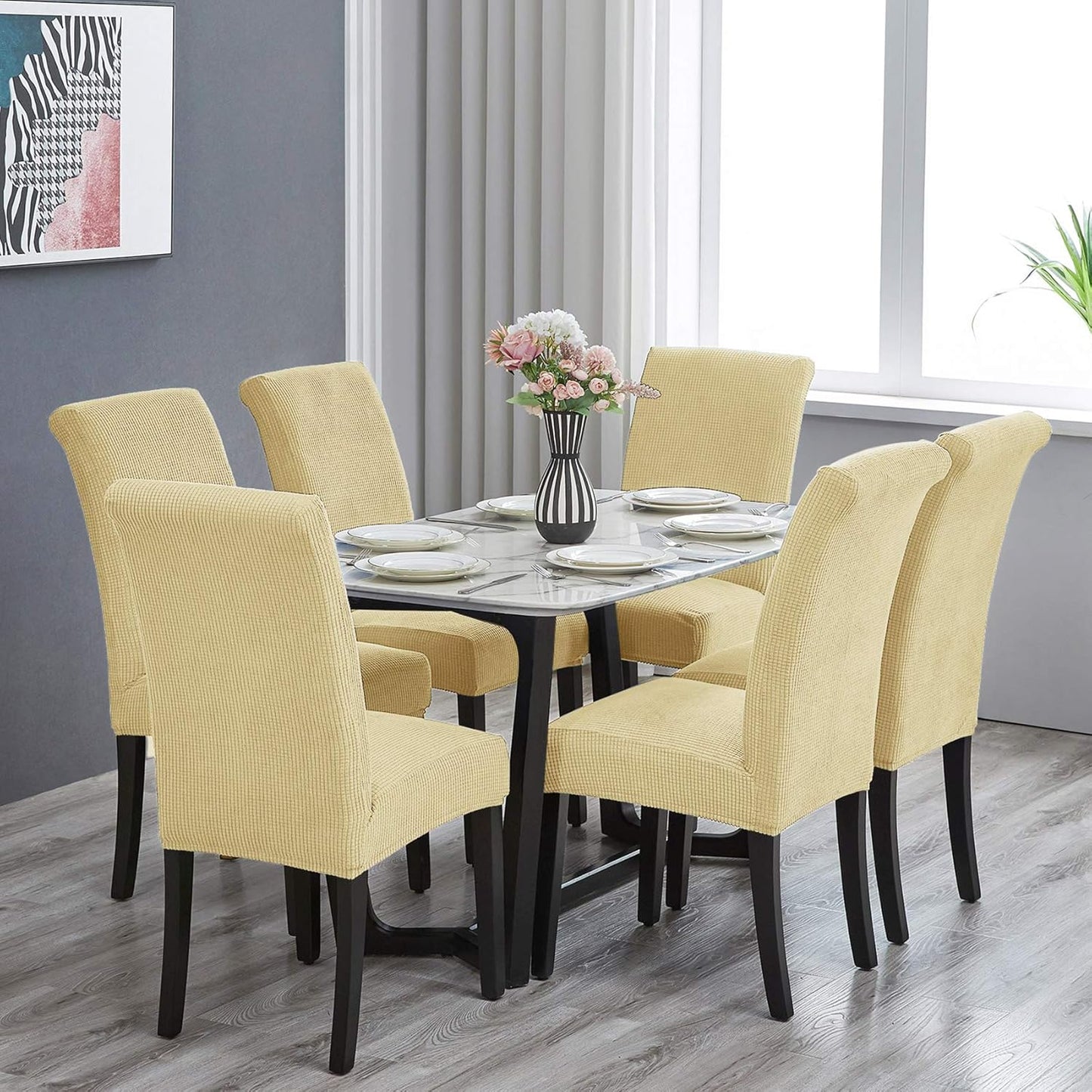 Howhic Stretch Chair Covers for Dining Room Set of 4, Removable Washable Dining Room Chair Covers, Dining Chair Slipcovers Seat Protector, Great Decoration for Home and Banquet (Champagne, 4 Pack)