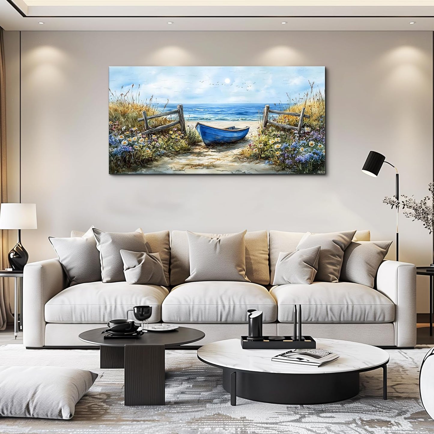 ZUITINGHUA Canvas Wall Art For Living Room Wall Decor For Bedroom Office Wall Decoration Seaside Landscape Painting Boat Pictures Artwork Room Aesthetic Home Decor 20x40 In