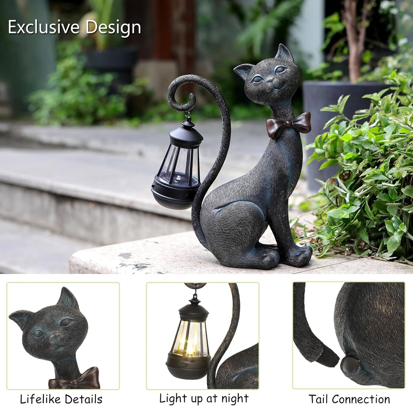 Whimsical Outdoor Cat Statues with Solar Garden Lantern:Cat Garden Statues for Outside Spring Decor Clearance,Outdoor Figurine for Yard Art Lawn Ornaments Patio Balcony Home House - Birthday Gifts