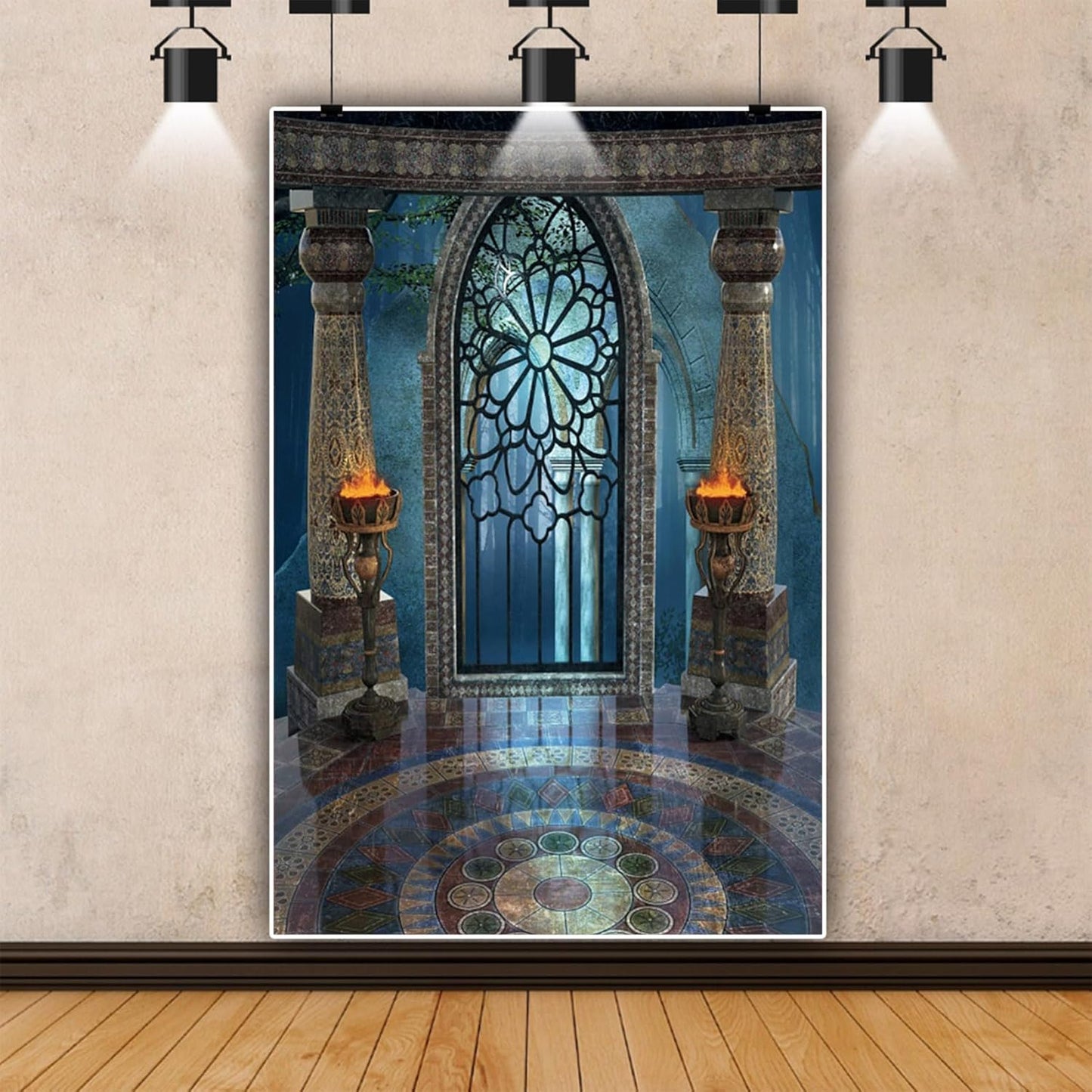 Renaiss 3x5ft Medieval Castle Backdrop for Photoshoot Portrait Pillar Torch Gothic Stone Tower Ancient Old Fortress Interior Photography Background Halloween Party Decor Wallpaper Photo Studio Props