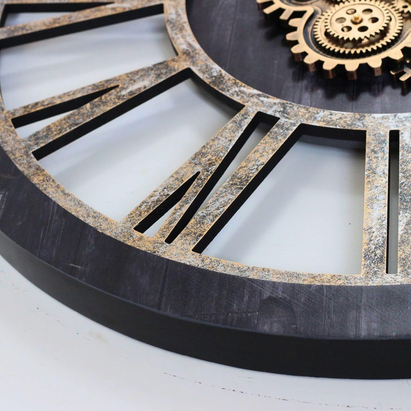The Gears Clock 36'' Inch Real Moving Gear Wall Clock Vintage Industrial Oversized Rustic Farmhouse (Vintage Black Wood and Bronze)