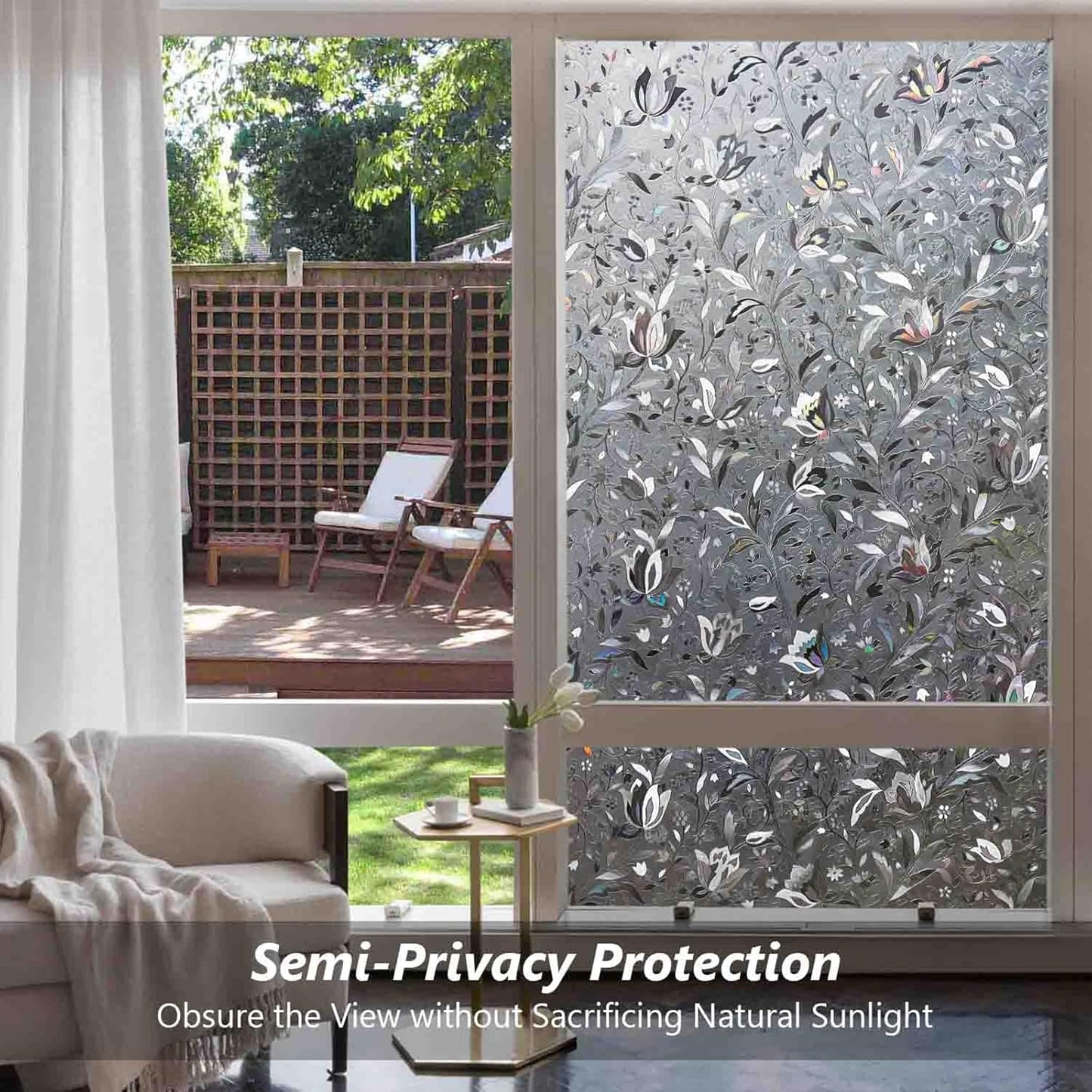 Kromapolis Window Film, Window Privacy Film Frosted, Vinyl Glass Covering, Stained Glass Decorative Film, Static Window Clings, Non-Adhesive (Grayish Black, 29.5 x 157.4 inch)