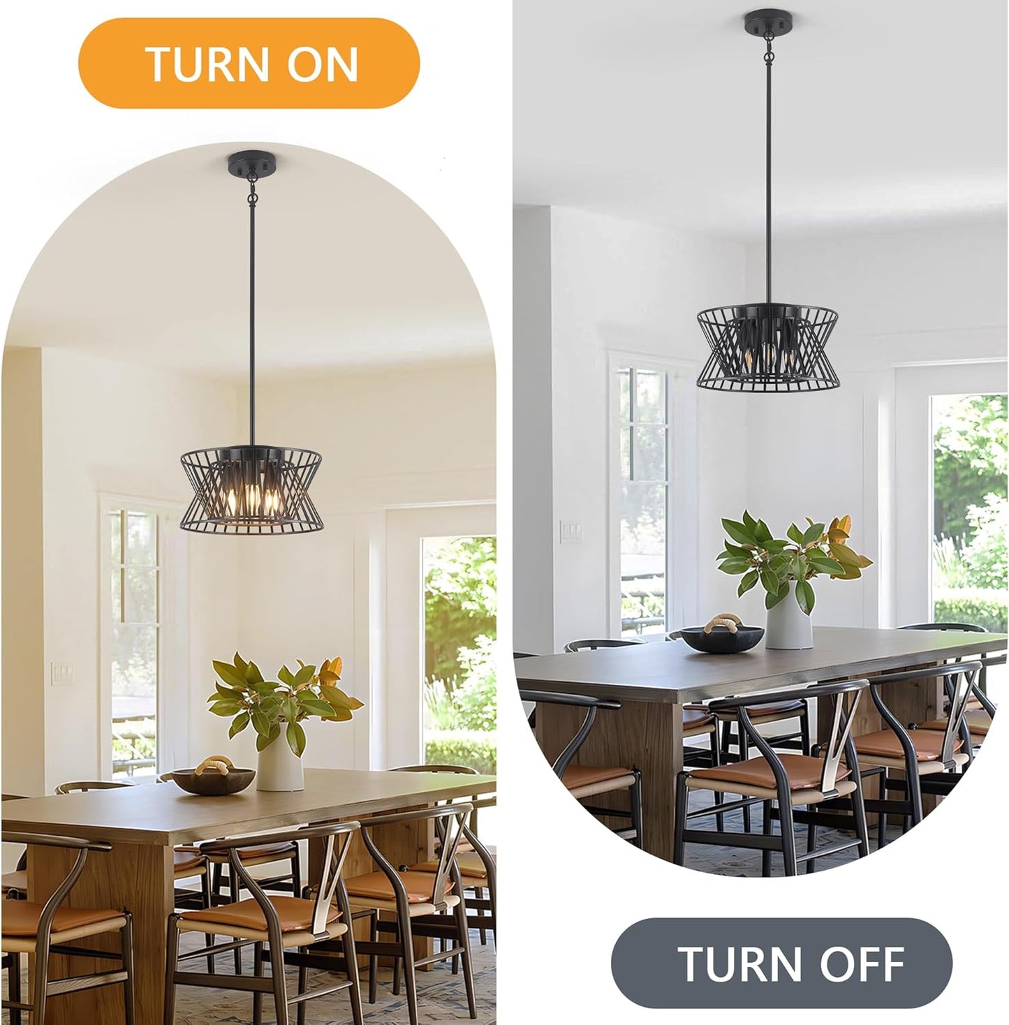 3-Lights Black Pendant Light Vintage Geometric Chandelier Light Fixture Adjustable Metal Lighting Fixtures for Kitchen Room Dining Room Foyer