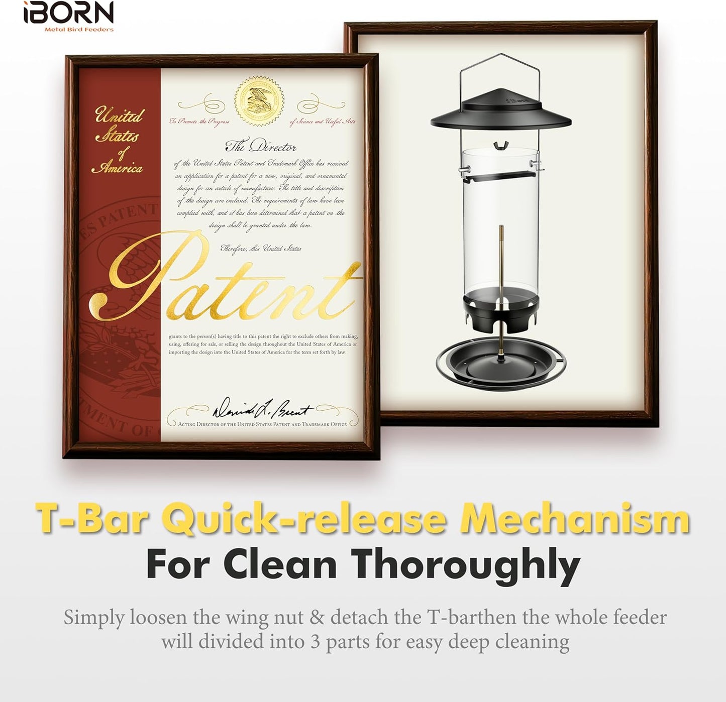 iBorn Metal Bird Feeders for Outdoors Hanging,Wild Bird Feeders for Cardinal,18cm Large Roof&Tray Black 6 Port (Seed is not Included)