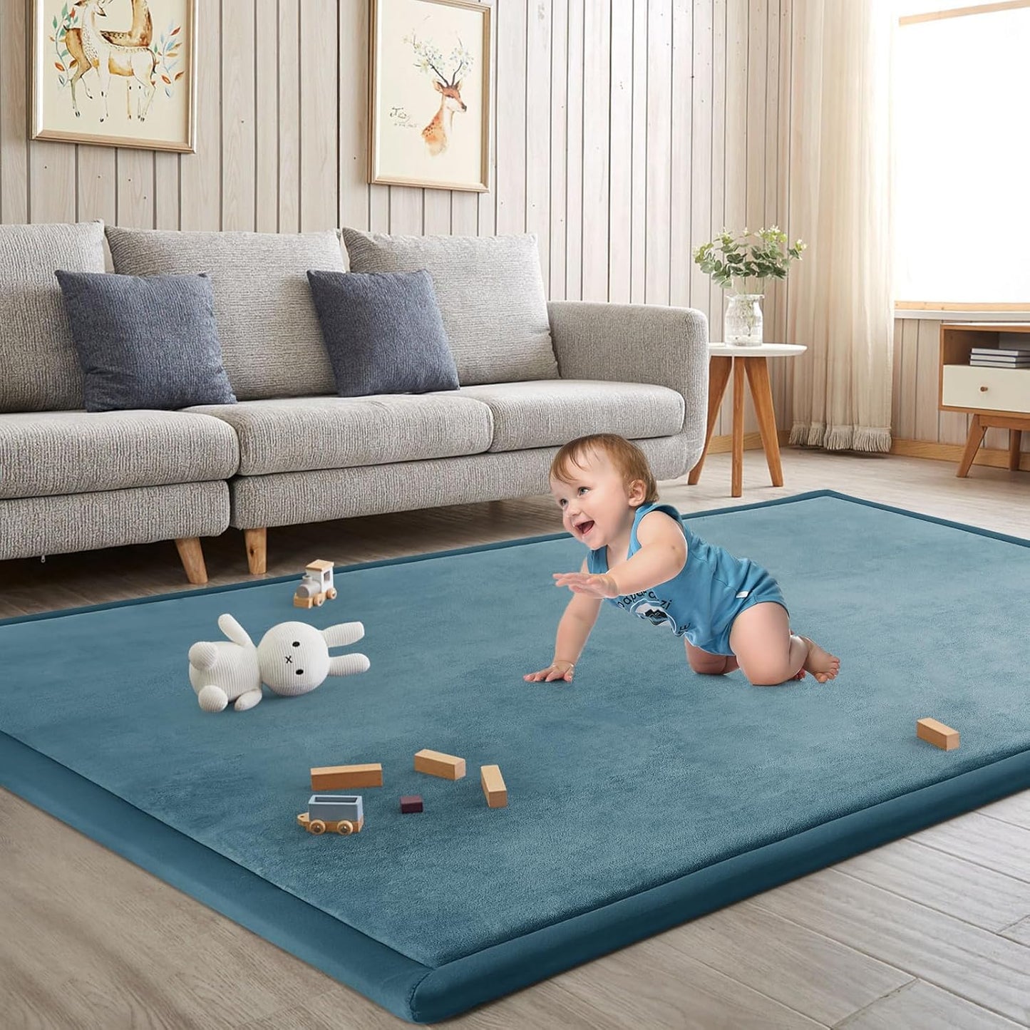 Baby Play Mat for Floor Tummy Time Nursery Rug Muscle Area Rug Playroom Rug Tatami 50 * 50" Memory Foam 1.3" Thick Crawling Mat For Babies,Toddlers, Infants, Kids,Floor Mat(Green)